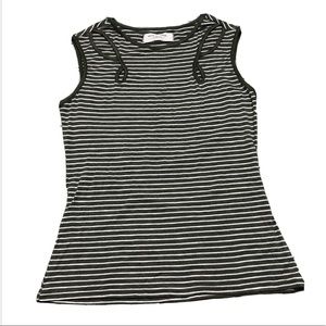 Max Studio Striped Cotout Tank Top Sleeveless Green Sz S